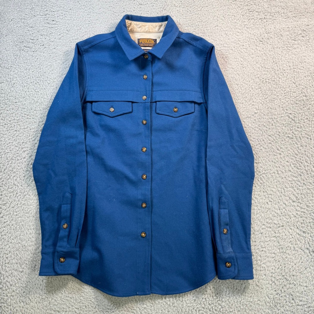Pendleton Portland Collection Womens Blue 100% Virgin Wool Button Shirt Small